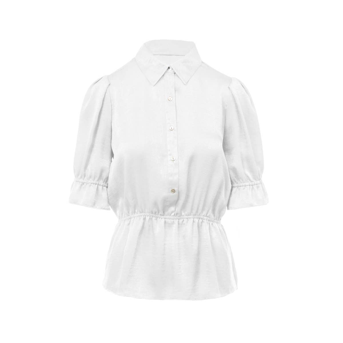 Elbow Sleeve Blouse With Half Placket