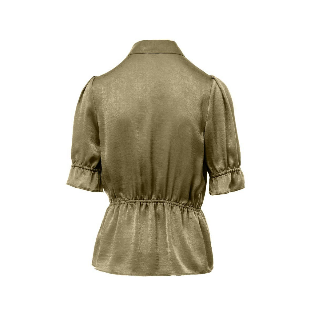 Elbow Sleeve Blouse With Half Placket