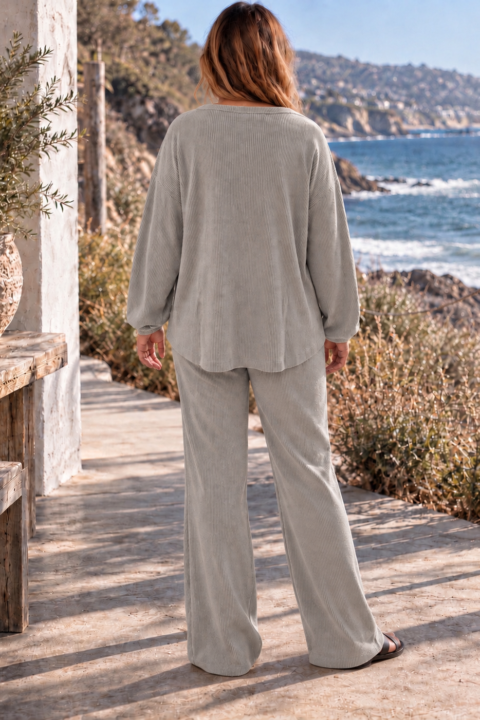 2-Piece V-Neck Long Sleeve Top + Relaxed Pants