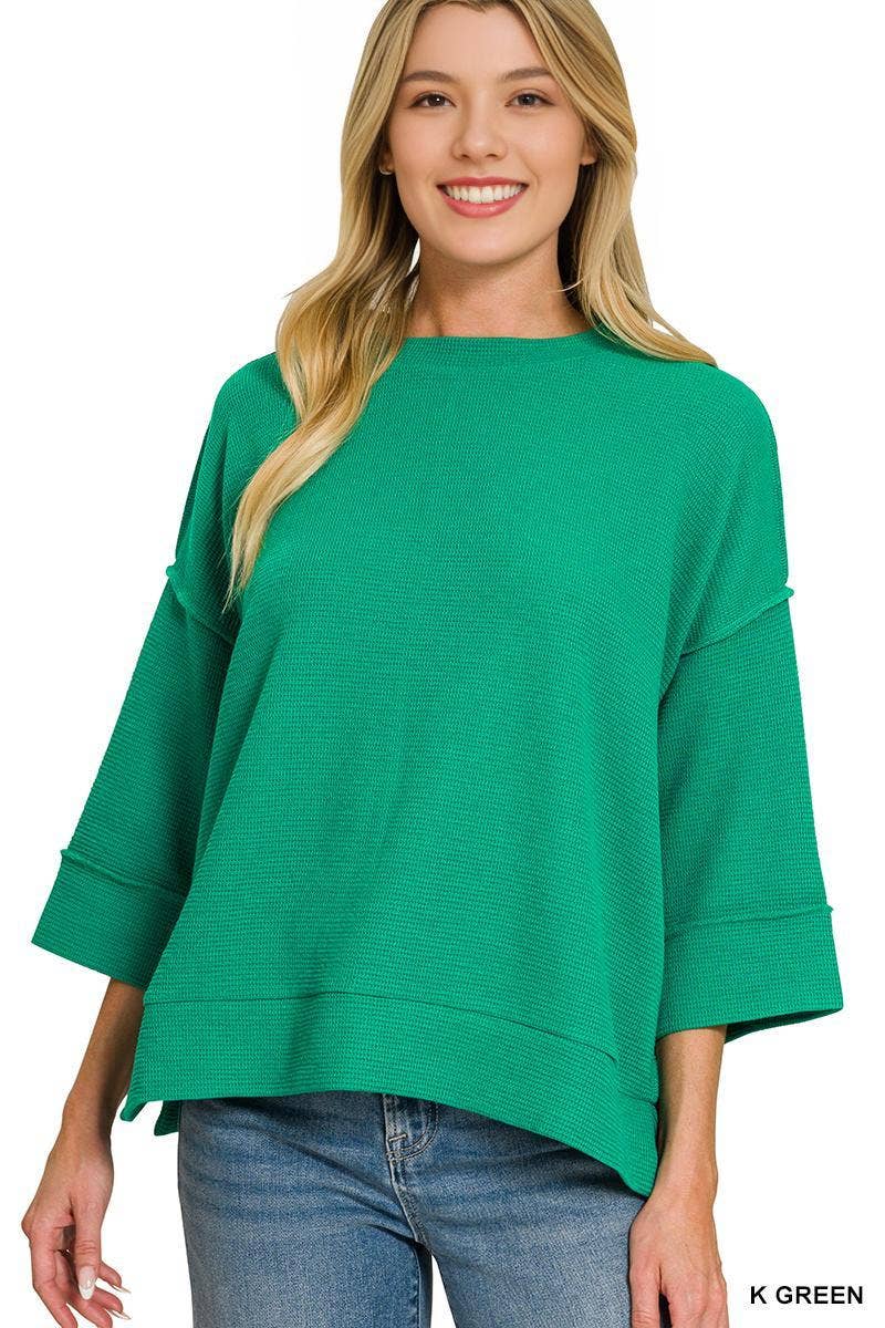 Double Knit 3/4 Sleeve Top w/ Exposed Seams - Zenana