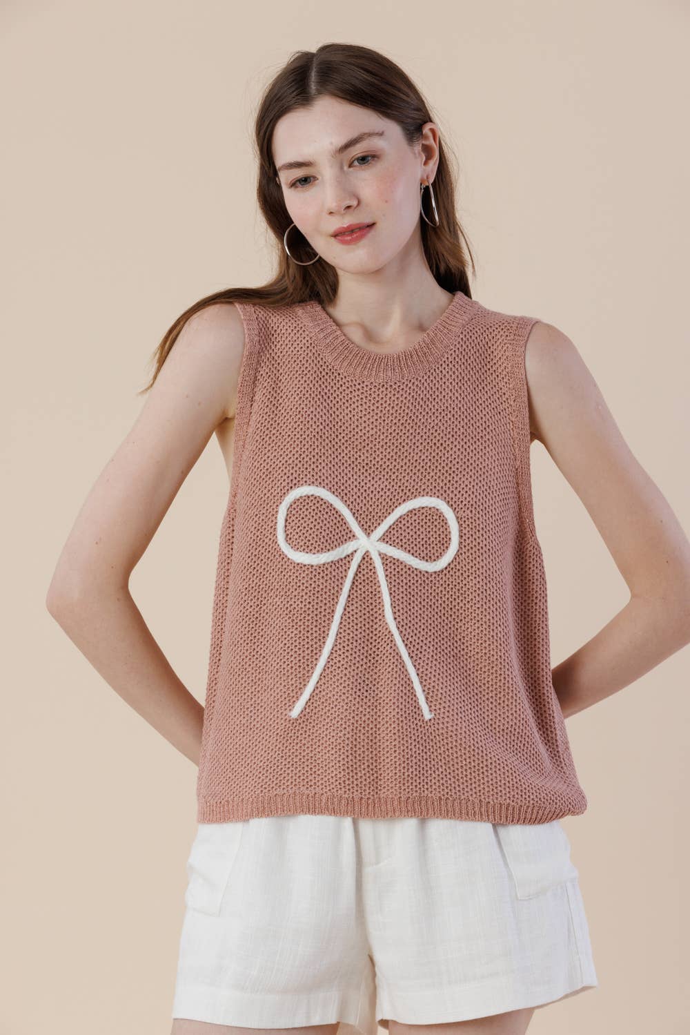 Embroidery Ribbon Knit Sweater Tank – Sleeveless Bow Vest