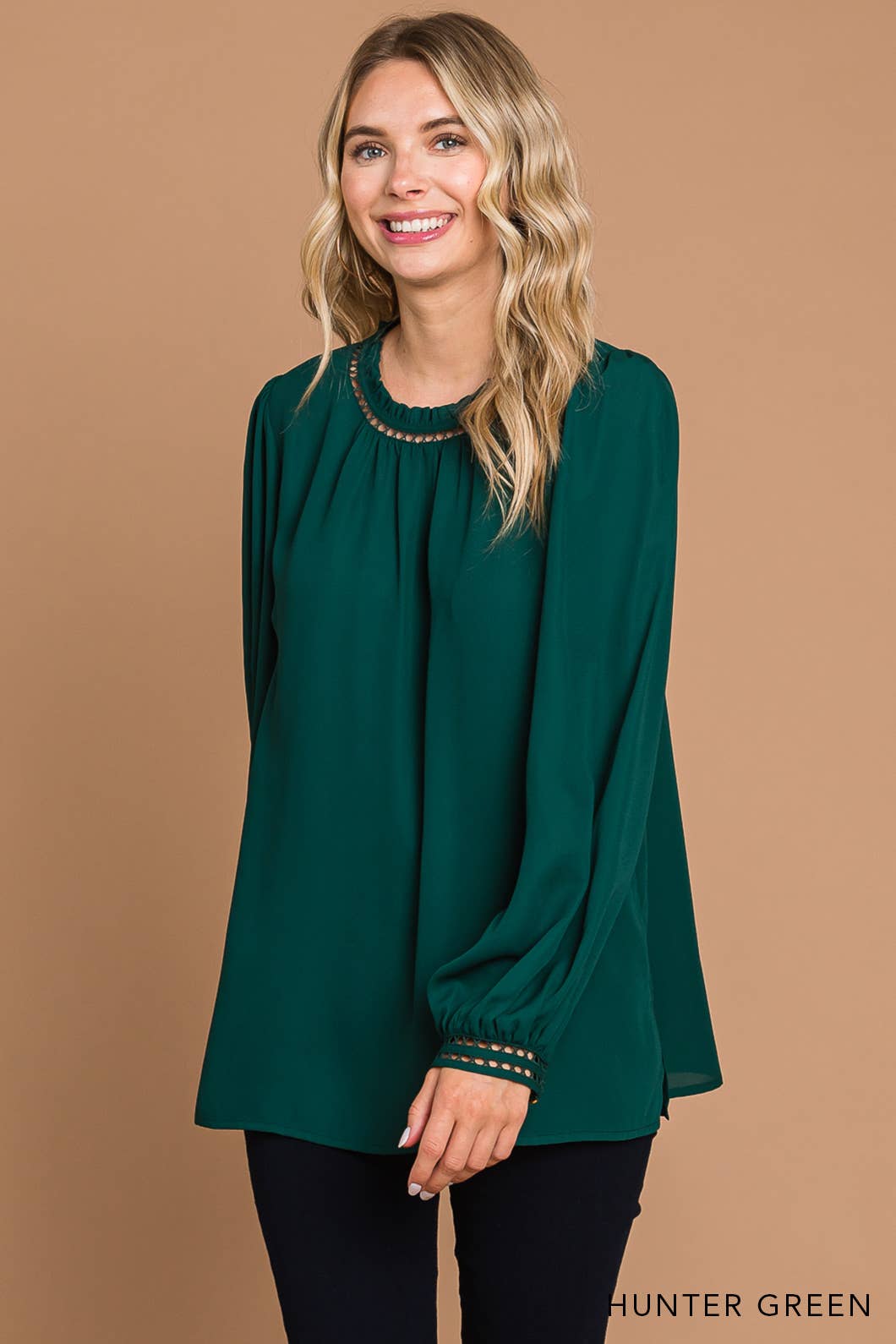 64556W-Women's Soft Ladder Trim Detailed Top