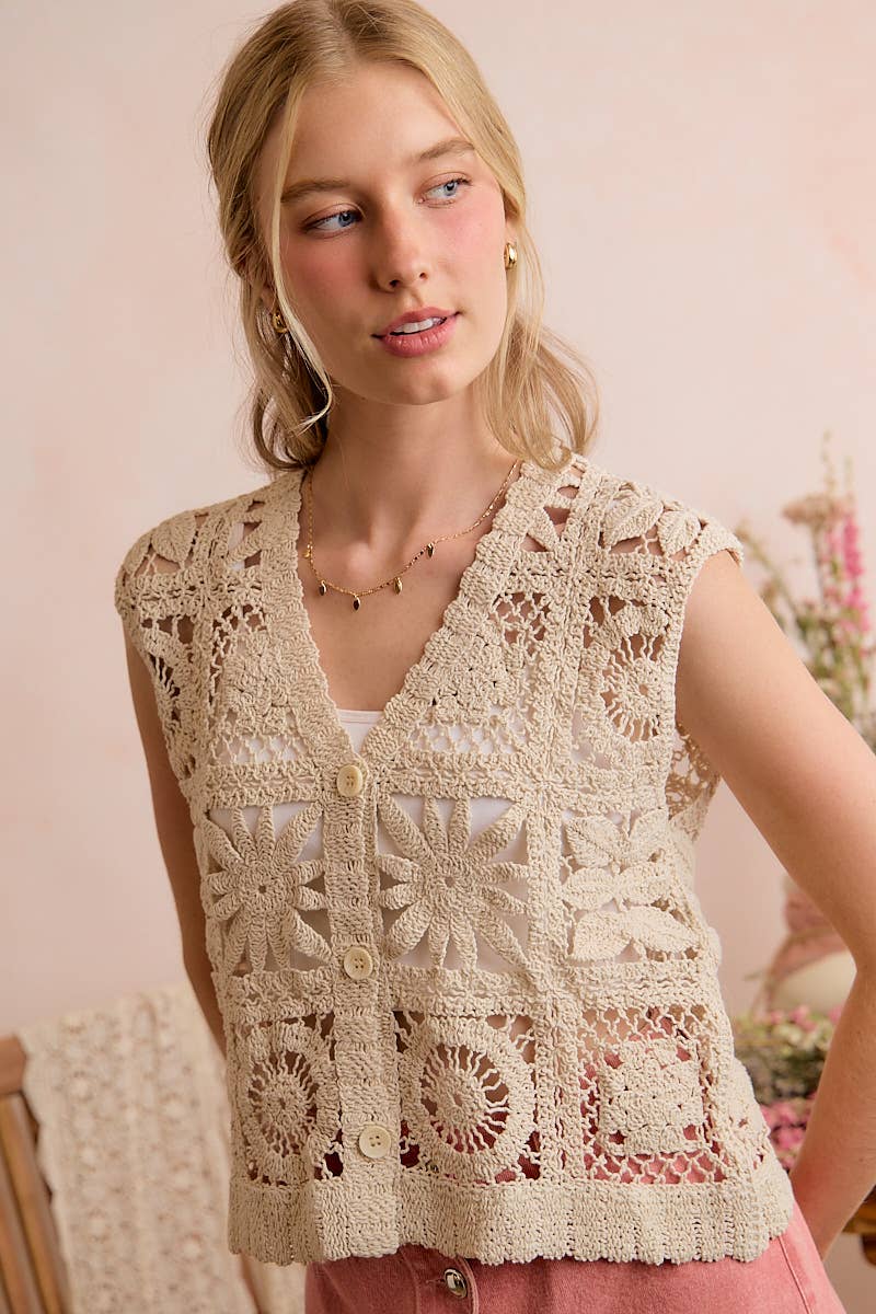 SUMMER CROCHET PATTERNED SLEEVELESS VEST TOP