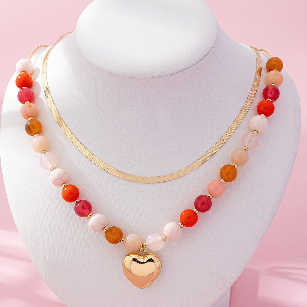 Multi Layered Beaded Heart Charm Necklace | 80N92705