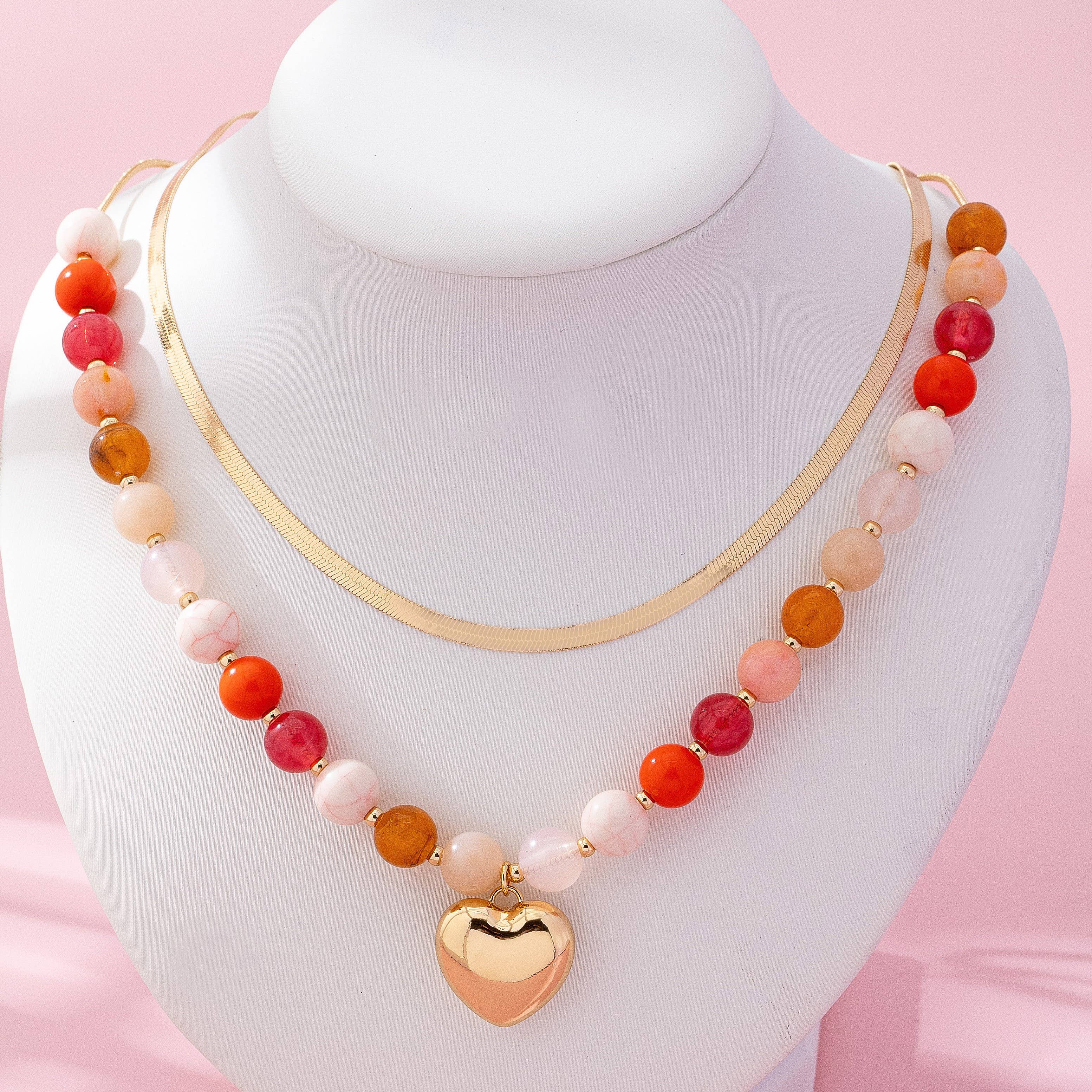 Multi Layered Beaded Heart Charm Necklace | 80N92705