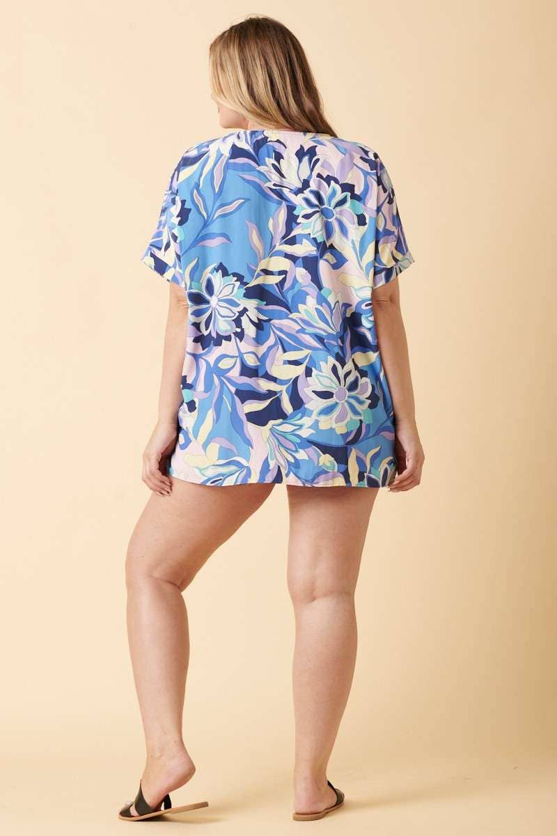 T10053PLG-PLUS LARGE FLOWER PRINT DOLMAN TOP