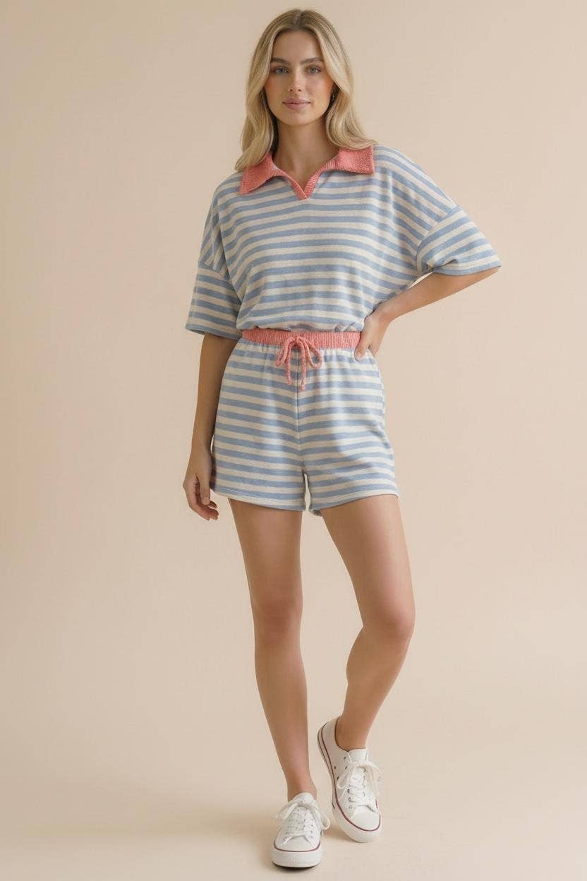 Stripe Color Block Loose Fit Lounge Wear Set