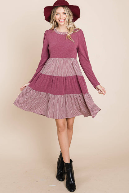 ETK-8610-PL Plus Size Striped and Solid  Knee Dress