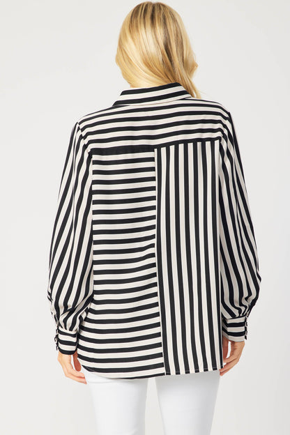 IT3857 - STRIPED BUTTON DOWN BLOUSE