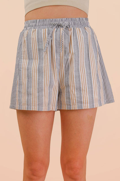 NT12497SETX-PLUS SIZE Stripe Woven Shirt Top & Shorts Set