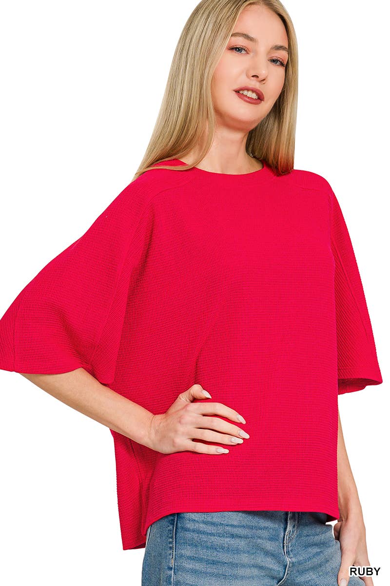Double Knit 3/4 Sleeve Top w/ Exposed Seams - Zenana