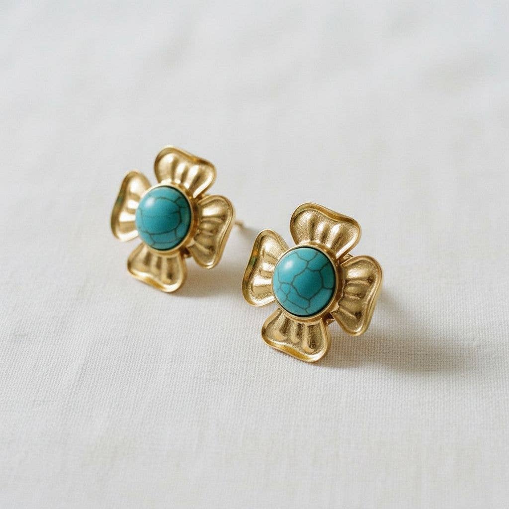 Floral Four-Leaf Drop Earrings with Vintage Charm