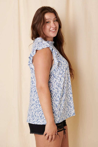 PLUS RUFFLE MOCK NECK RUFFLE SLEEVE KNIT TOP