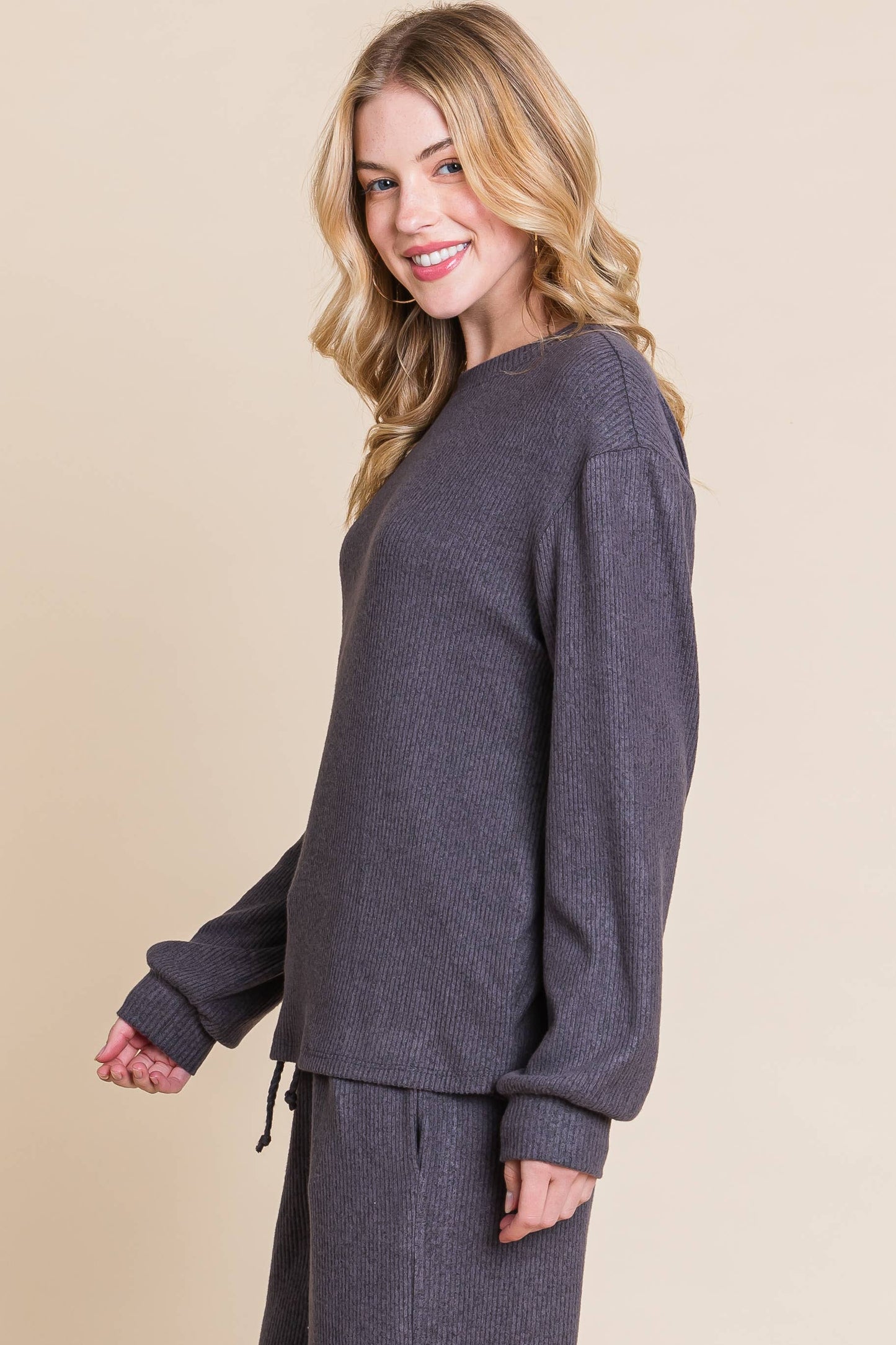 ETK-9334-PL Plus Size Rib. Hacci Brush Casual Loungewear Set