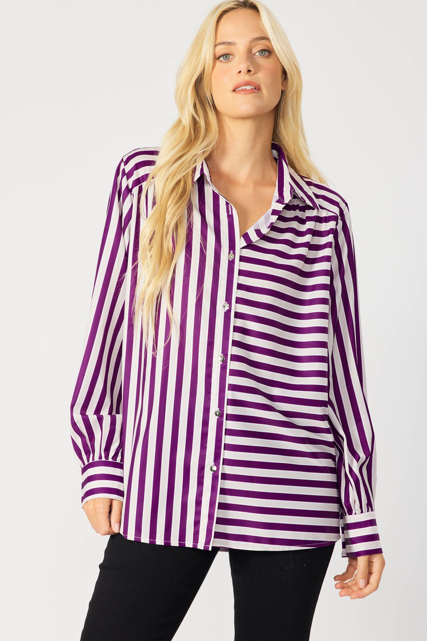 IT3857 - STRIPED BUTTON DOWN BLOUSE