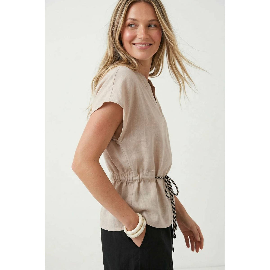 Linen Rope Tie Waist Blouse
