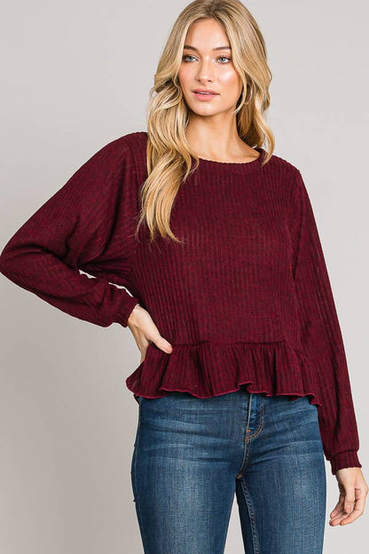 Long sleeve ruffle hem top