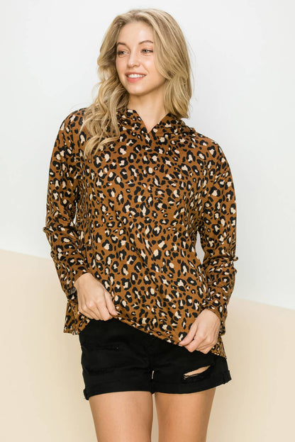 ST3063 - FRENCH TERRY LEOPARD PRINTED TOP WITH HOODIE
