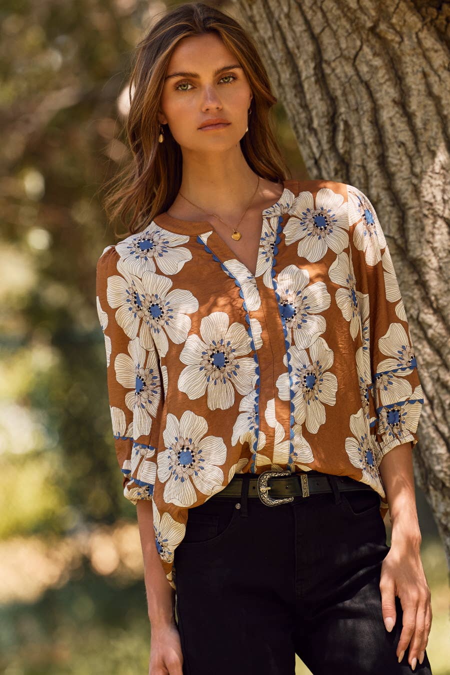 Plus Floral Printed 3/4 Sleeve Blouse