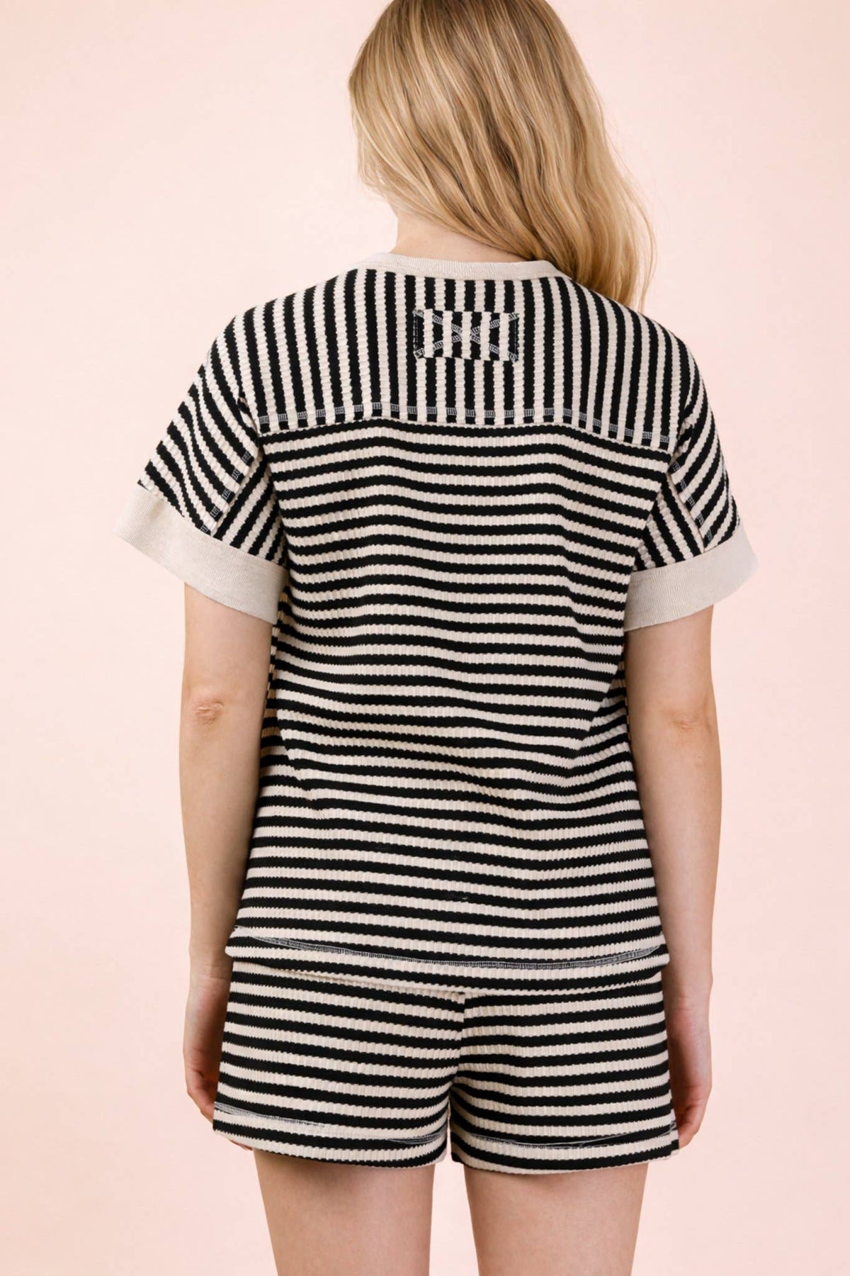 NT12480SET-Striped Comfy Knit Top & Shorts Set