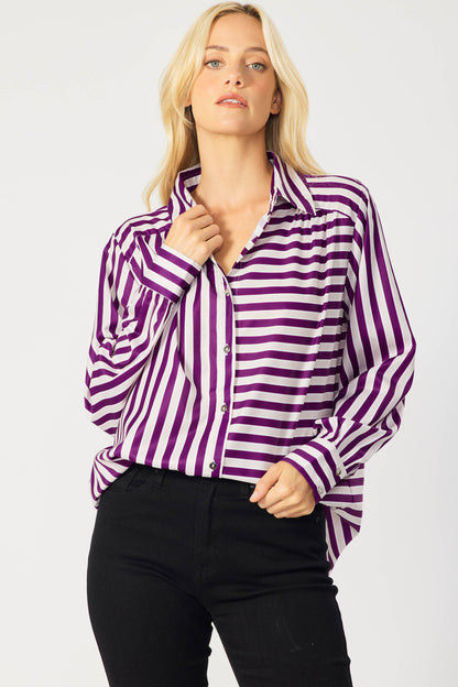 IT3857 - STRIPED BUTTON DOWN BLOUSE