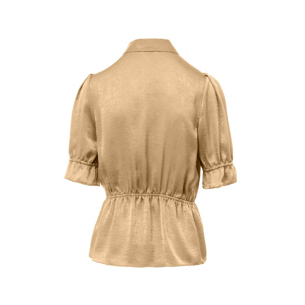 Elbow Sleeve Blouse With Half Placket