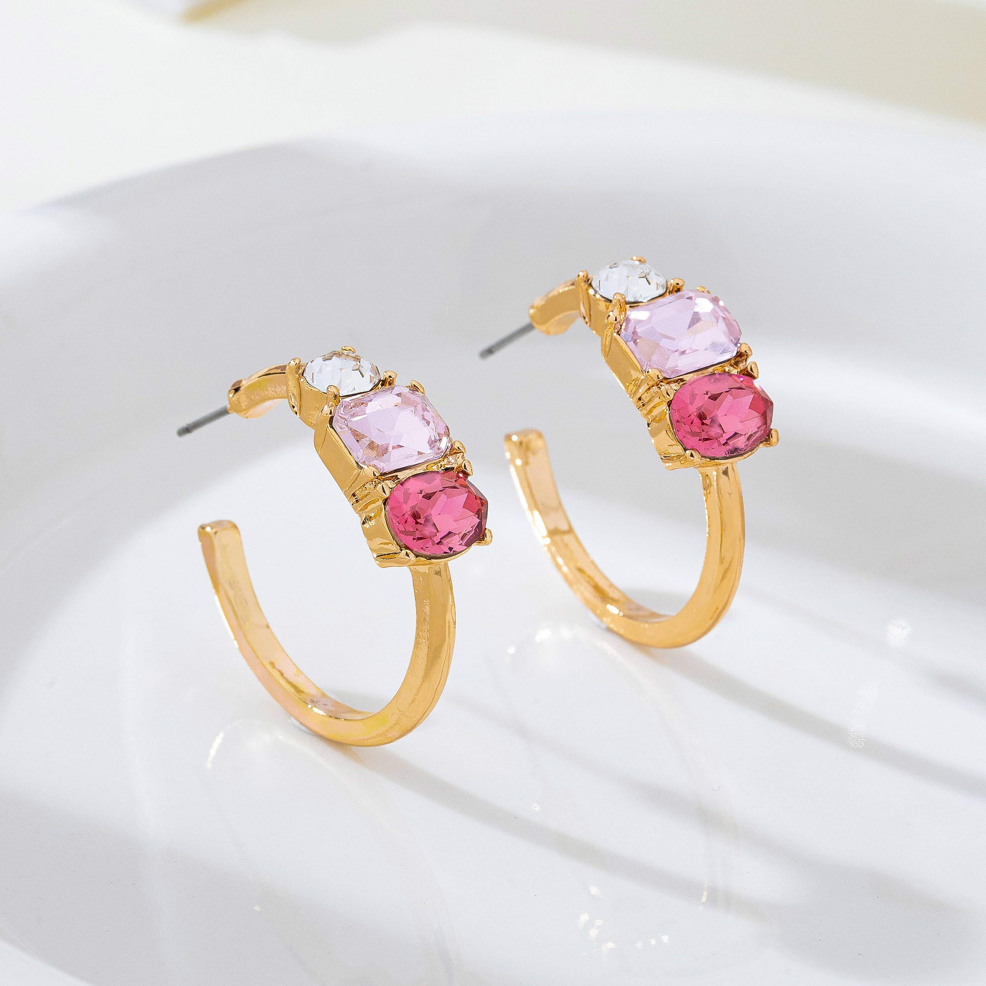 Rosy Gradient Crystal Hoop Earrings | 80E62449