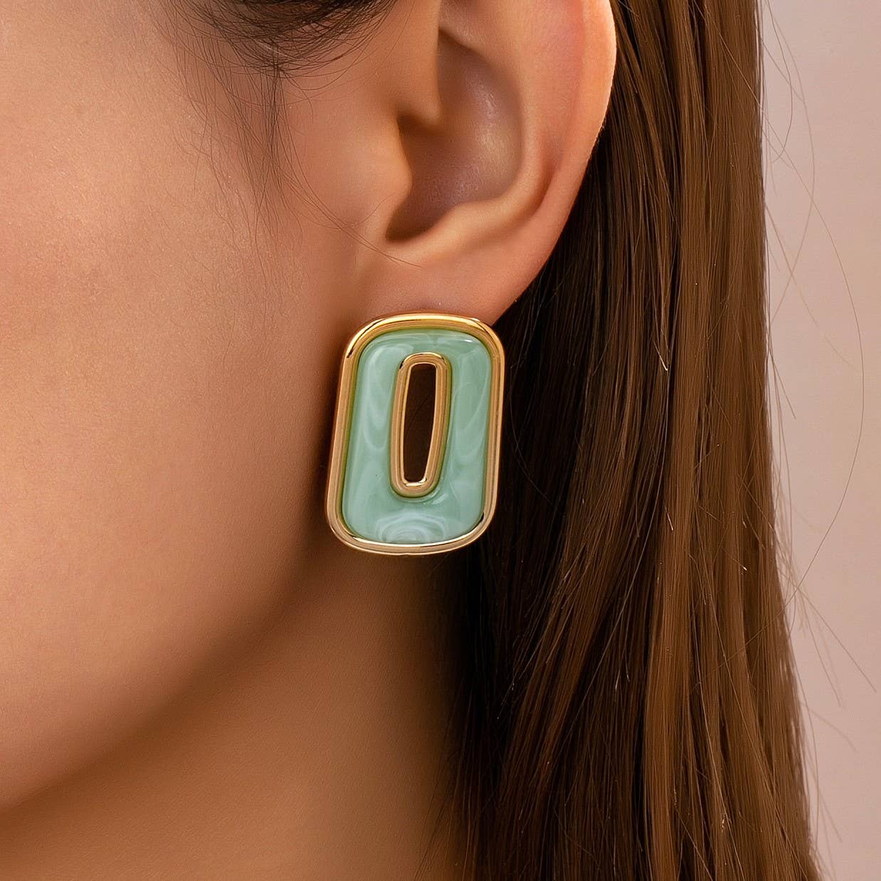 Enamel Rectangle Cutout Stud Earrings Set | 80E61642
