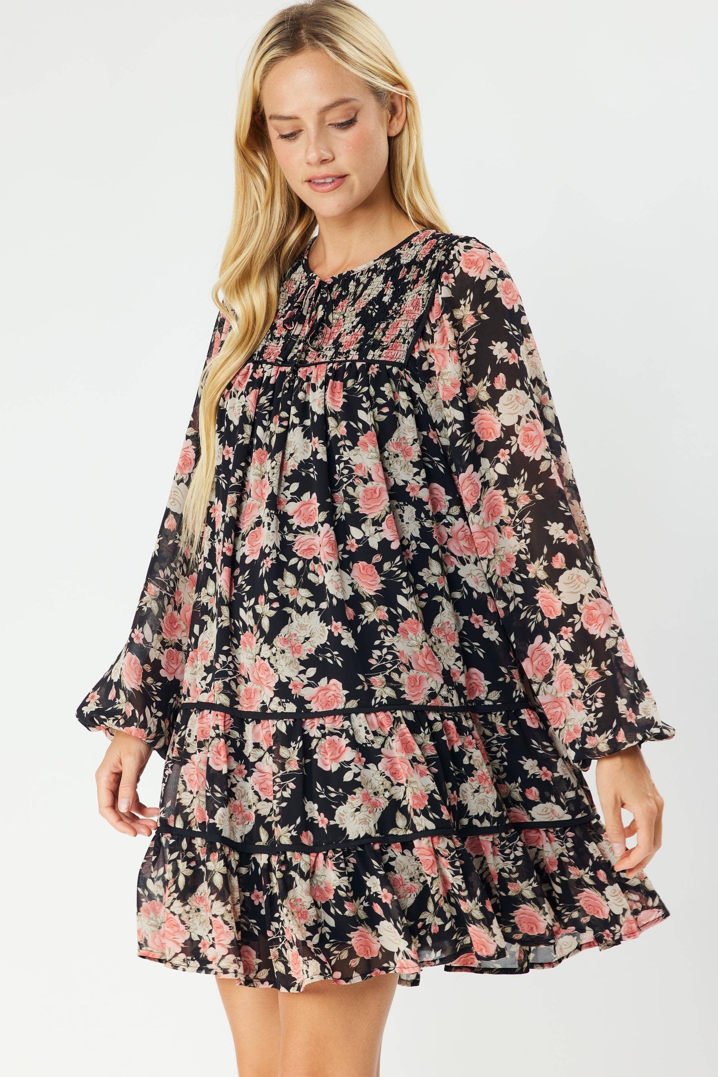 ID4269 - FLORAL PRINT BABYDOLL SILHOUETTE DRESS