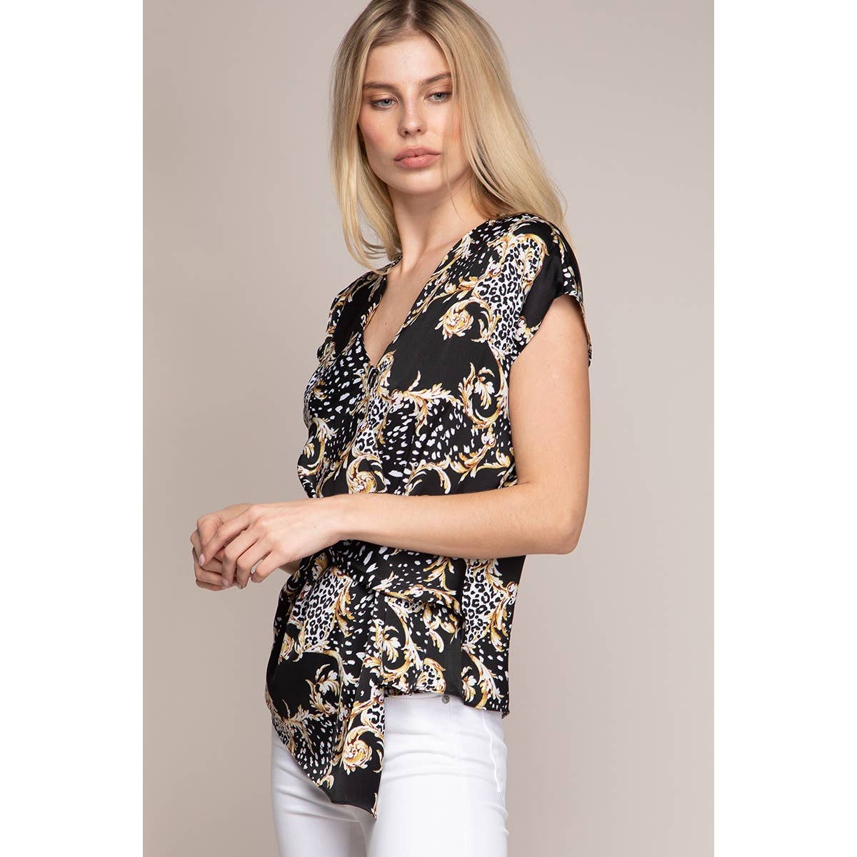 Twist Front Print Blouse