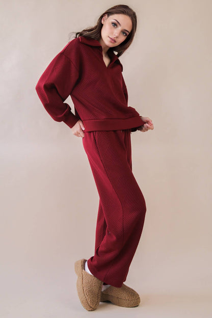 NT12404SET-Textured Knit Casual Comfy Top & Pants Set